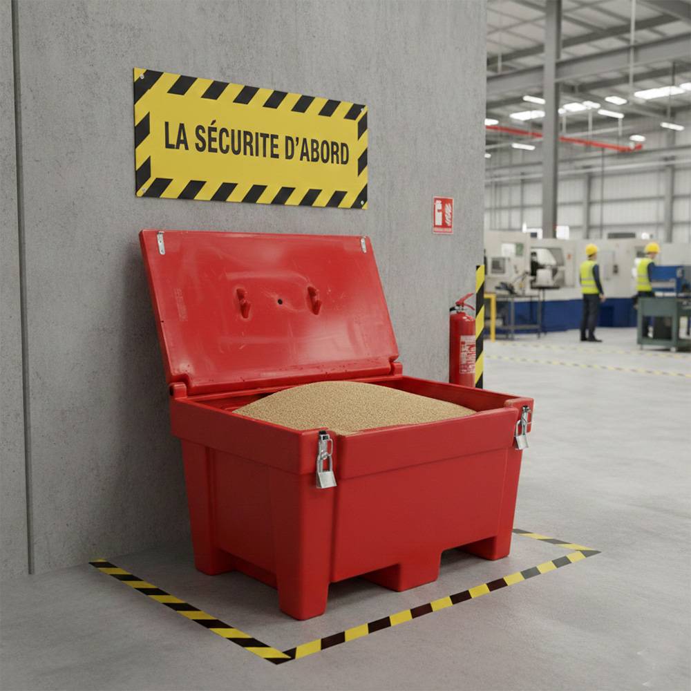 Bac à sable incendie/ à sel de déneigement 200l+grenouilleres+cadenas-plast'up rotomoulage - Imagen 3