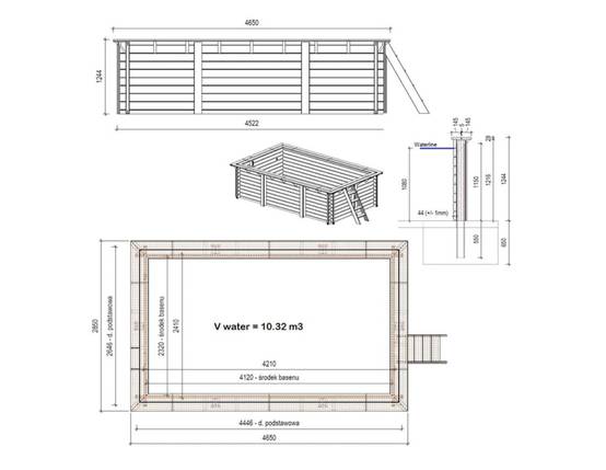 Altanka - Piscine hors sol en bois AQUA 4.65 x 2.85 - H.1.24 m, bleu pâle, fixations à visser - BAS7306OSPL - ALTANKA - Image 4