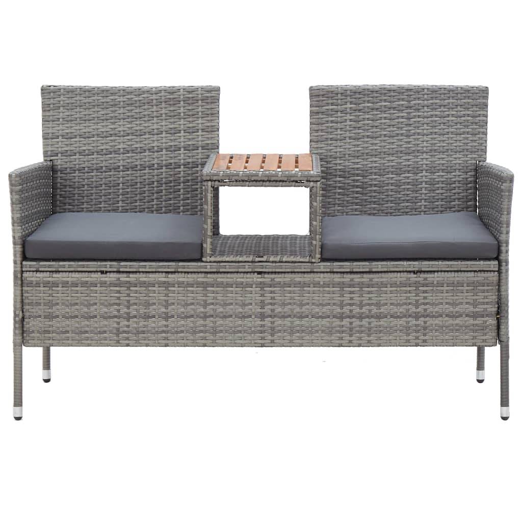 Helloshop26 - Banc de jardin meuble de patio d'extérieur terrasse 2 places et table à thé 143 x 65 x 88 cm résine tressée gris - Imagen 2