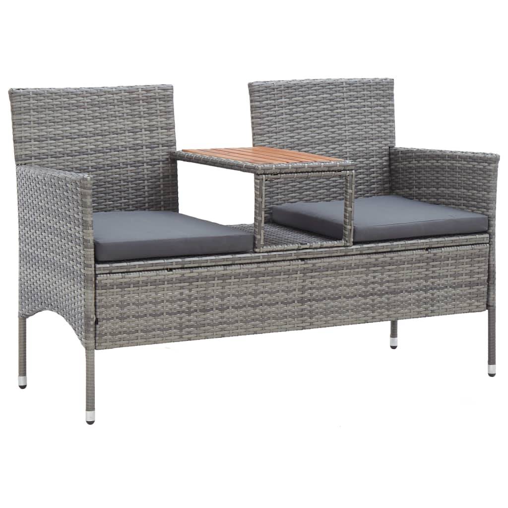 Helloshop26 - Banc de jardin meuble de patio d'extérieur terrasse 2 places et table à thé 143 x 65 x 88 cm résine tressée gris - Imagen 1