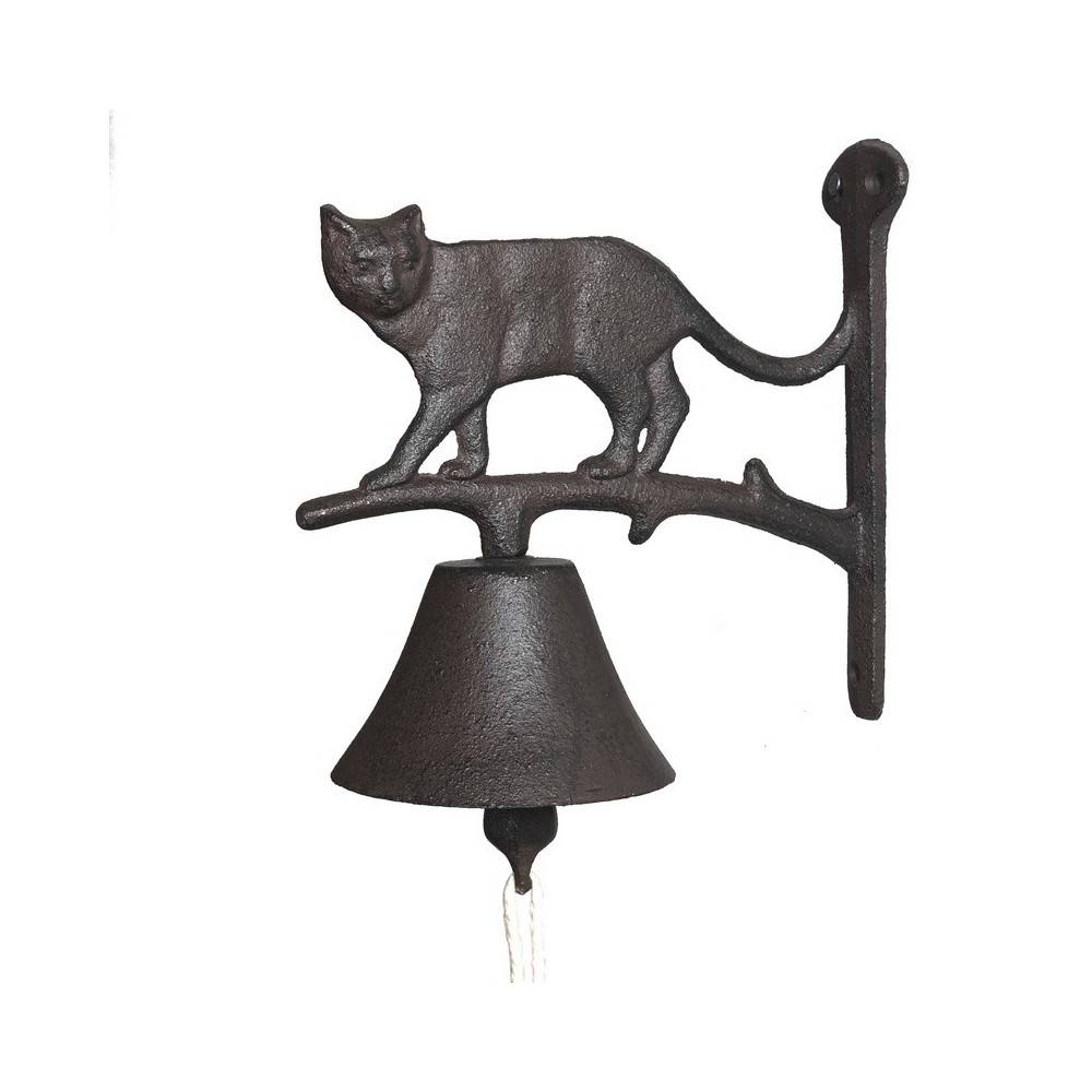 Cloche surmontée d'un chat en fonte marron 18 x 20 cm Chemin de campagne - Imagen 1