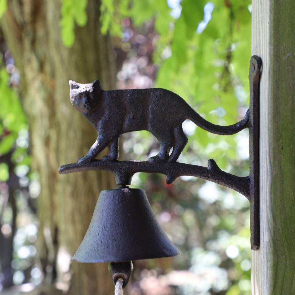 Cloche surmontée d'un chat en fonte marron 18 x 20 cm Chemin de campagne - Imagen 2