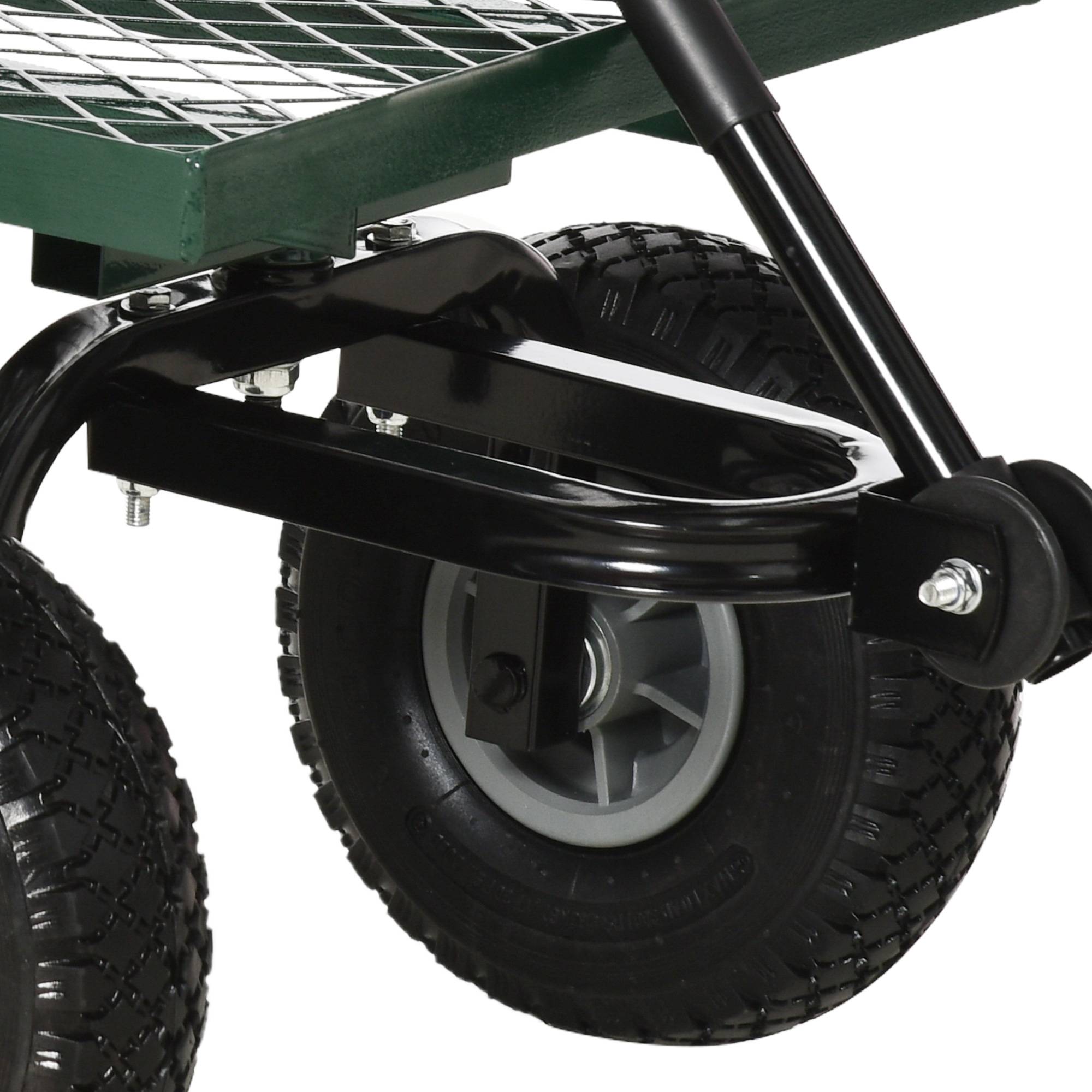 Chariot de transport acier robuste travaux extérieurs charges lourdes 94x48x100cm vert - ComfortXL Outdoor Living - Image 10