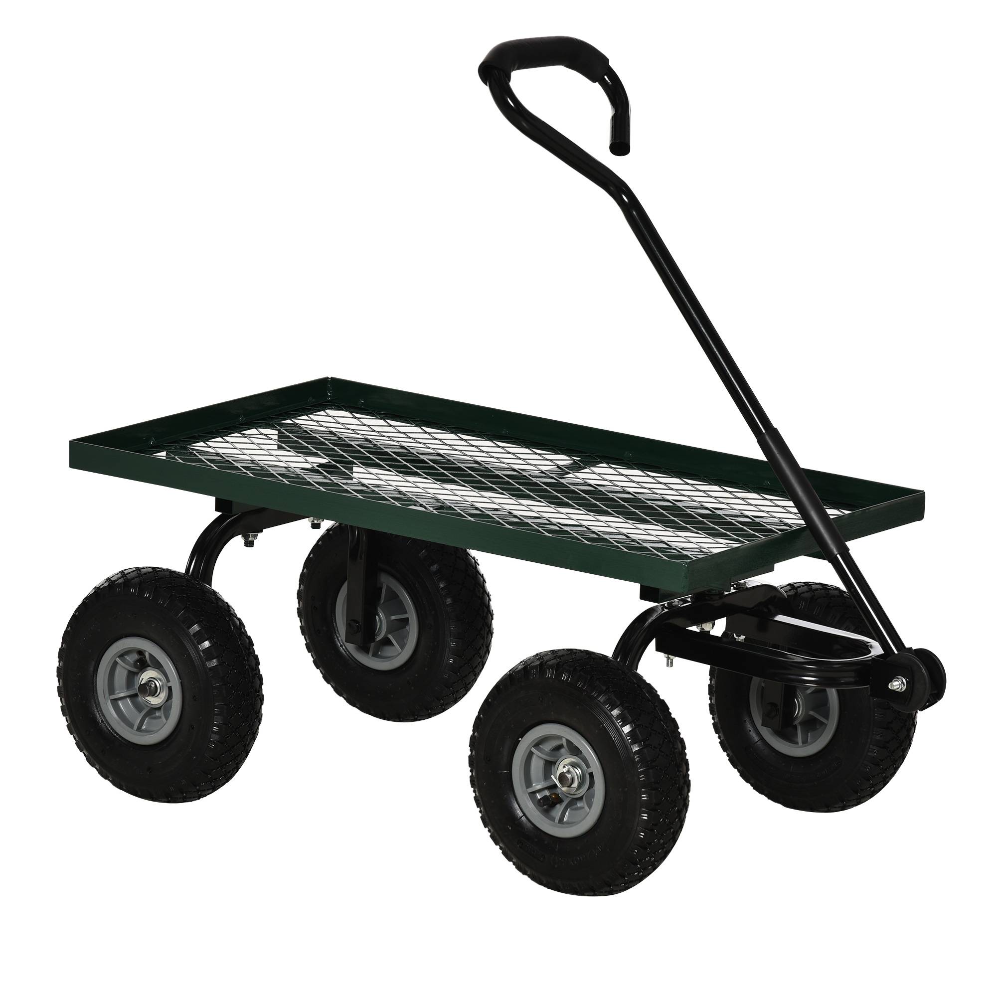 Chariot de transport acier robuste travaux extérieurs charges lourdes 94x48x100cm vert - ComfortXL Outdoor Living - Image 1