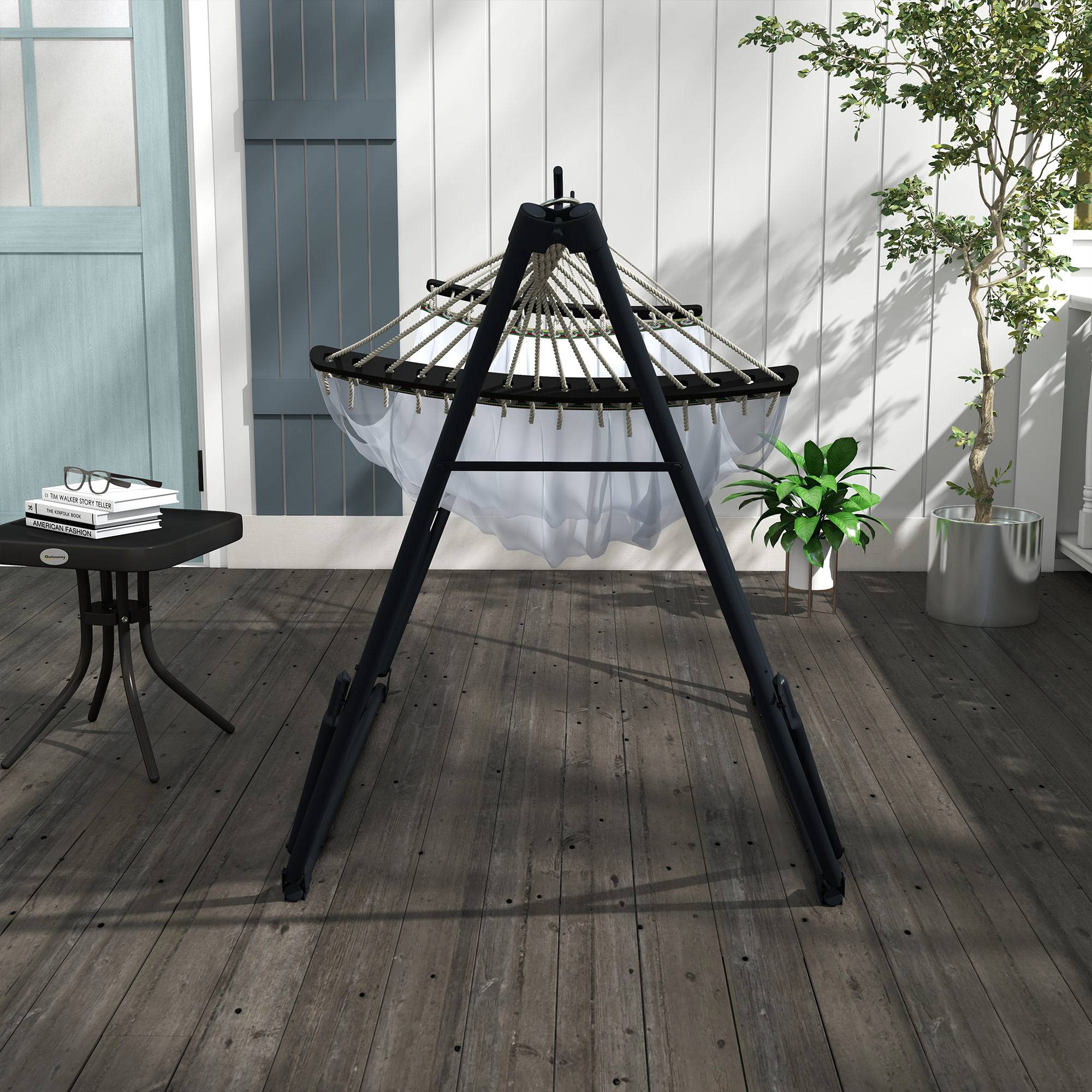 Support hamac 2-en-1 métal extérieur avec toile nylon pliable 263x89cm blanc - ComfortXL Outdoor Living - Image 10