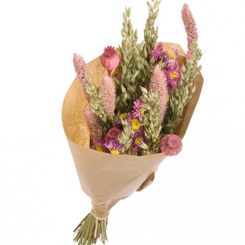 Naturalys - Déco bouquet fleurs séchées Naturel Rose 50 cm - Naturalys