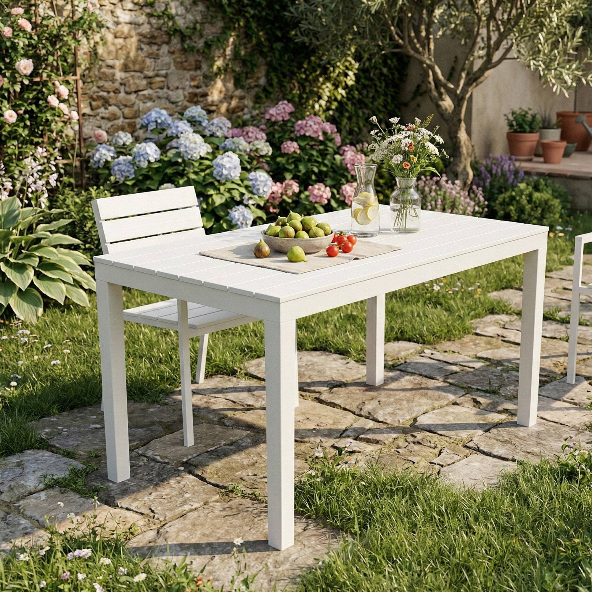 Dmora - Table d'extérieur Dmoto, Étagère à manger rectangulaire, Table de jardin polyvalente intérieure et extérieure, 138x78h72 cm, Blanc - Dmora - Imagen 2