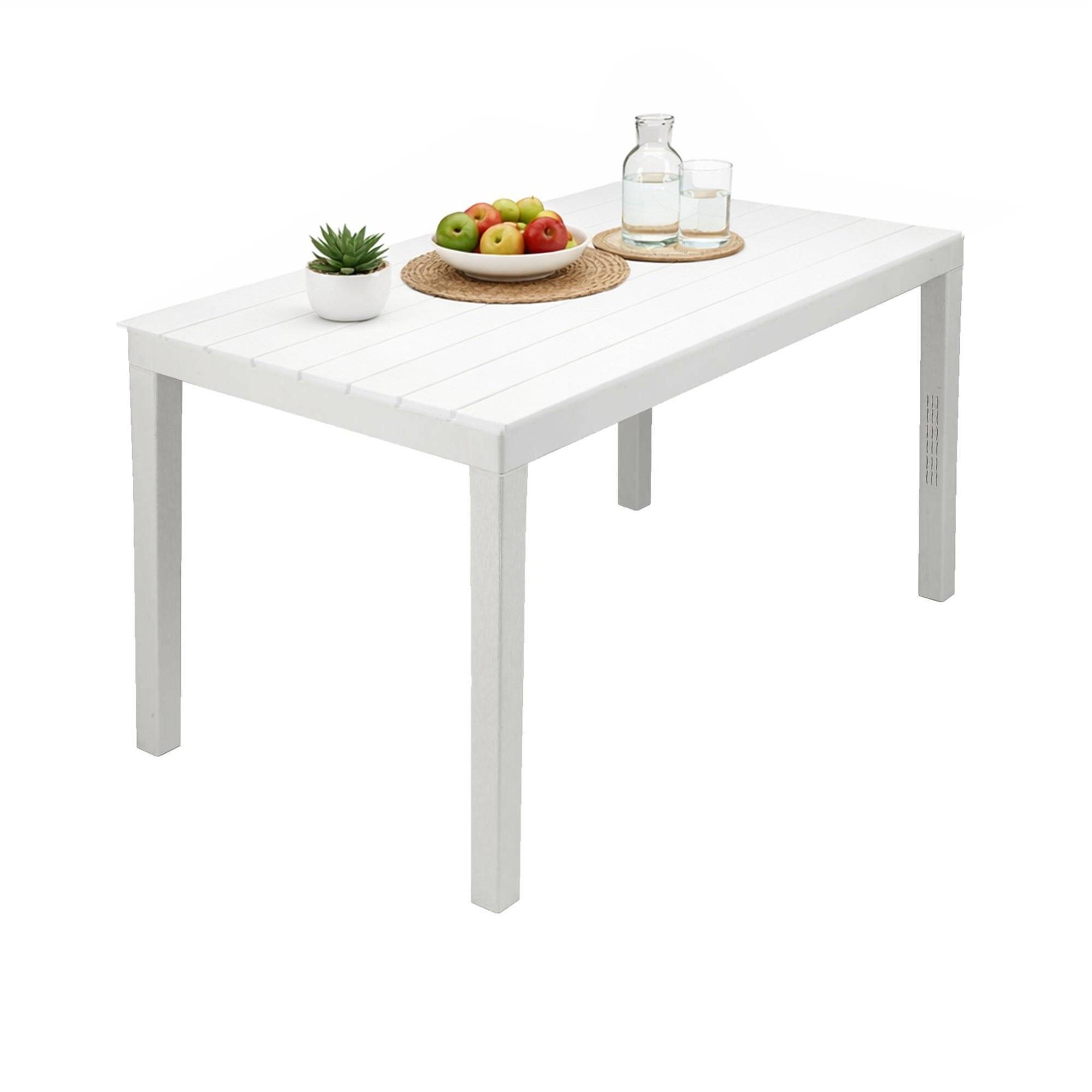 Dmora - Table d'extérieur Dmoto, Étagère à manger rectangulaire, Table de jardin polyvalente intérieure et extérieure, 138x78h72 cm, Blanc - Dmora - Imagen 1
