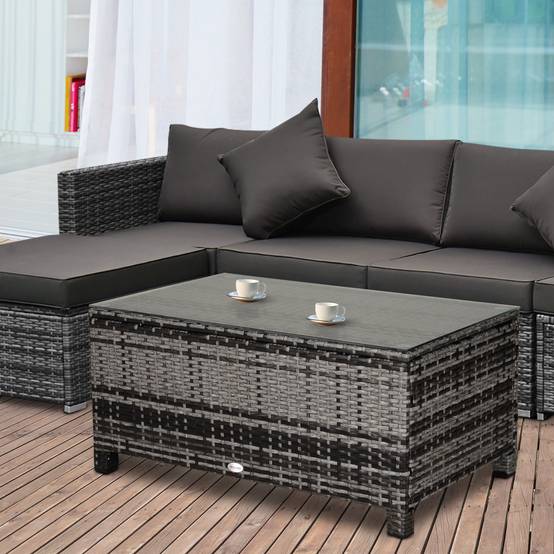Table basse jardin métal résine tressée terrasse convivialité 85x50x39cm gris - ComfortXL Outdoor Living - Image 4