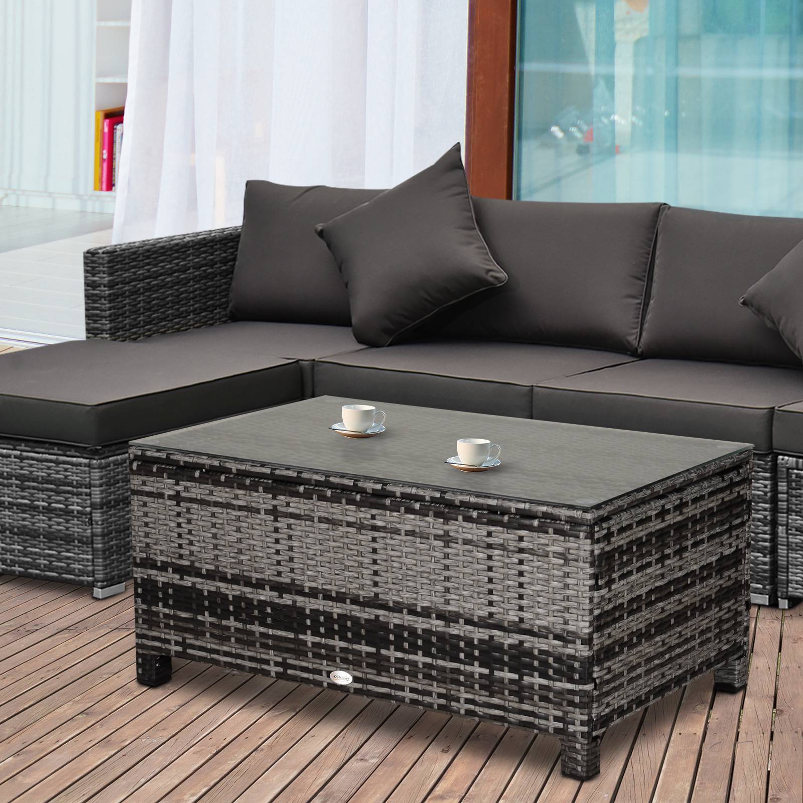 Table basse jardin métal résine tressée terrasse convivialité 85x50x39cm gris - ComfortXL Outdoor Living - Image 4