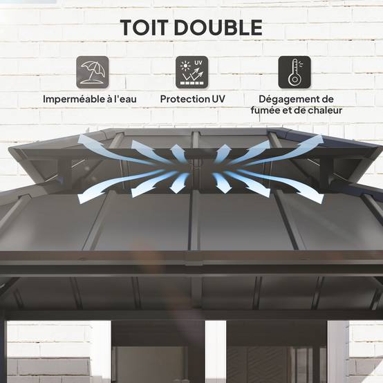 ComfortXL - Tonnelle abri barbecue métal double-toit rigide avec étagères noir 244x184cm - ComfortXL Outdoor Living - Image 6