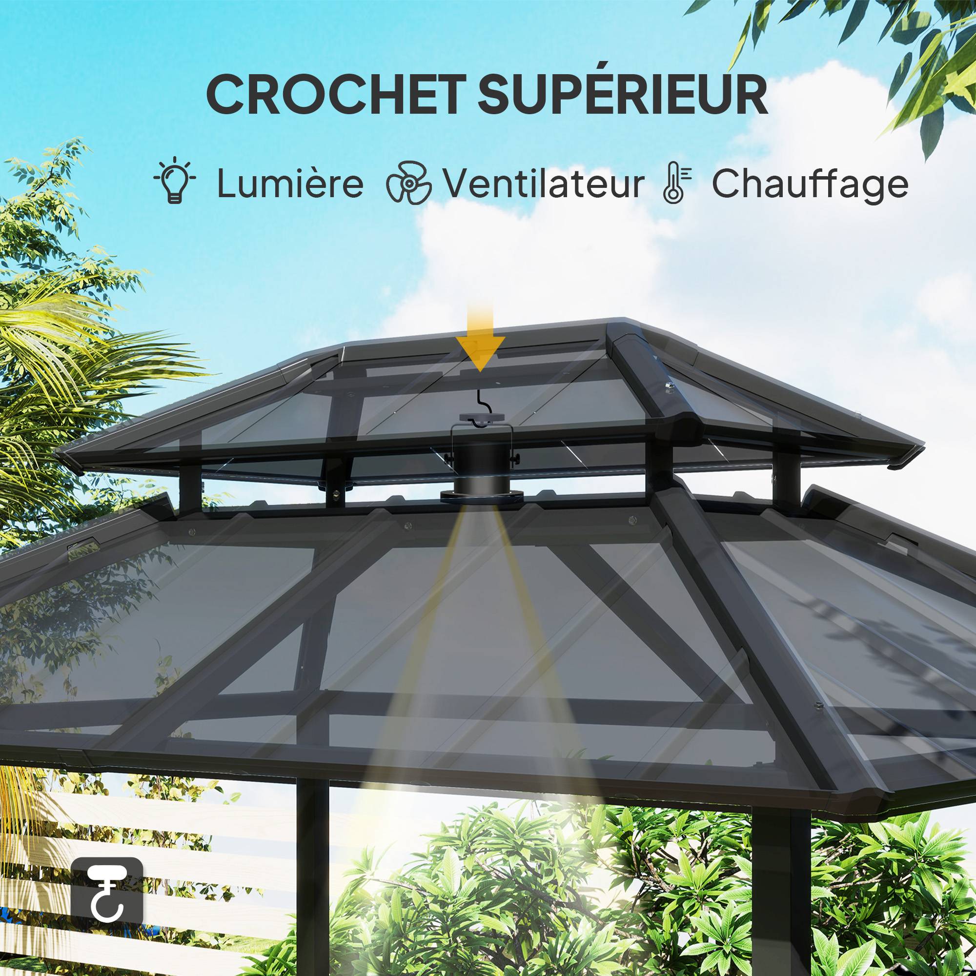 ComfortXL - Tonnelle abri barbecue métal double-toit rigide avec étagères noir 244x184cm - ComfortXL Outdoor Living - Image 8