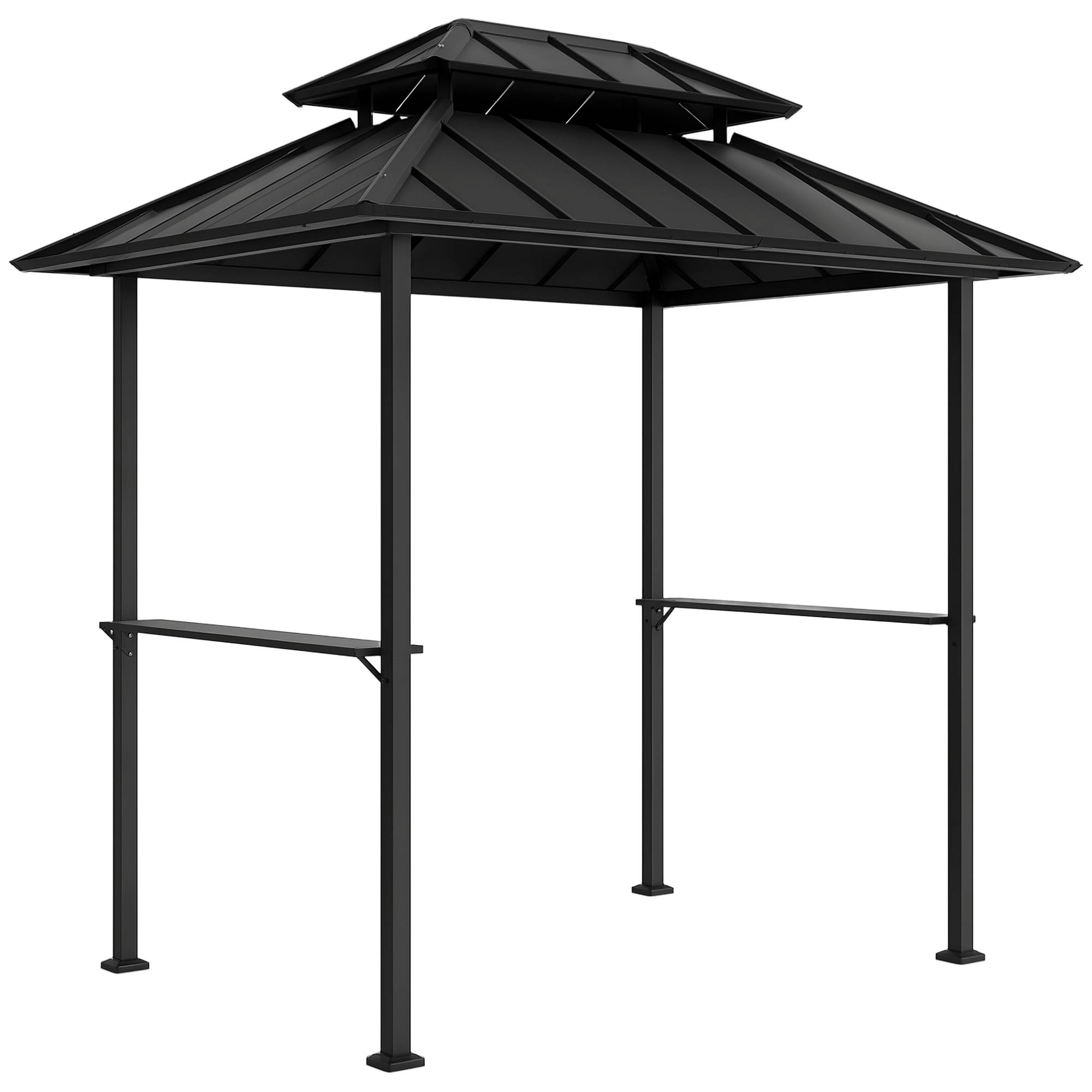 ComfortXL - Tonnelle abri barbecue métal double-toit rigide avec étagères noir 244x184cm - ComfortXL Outdoor Living - Image 1