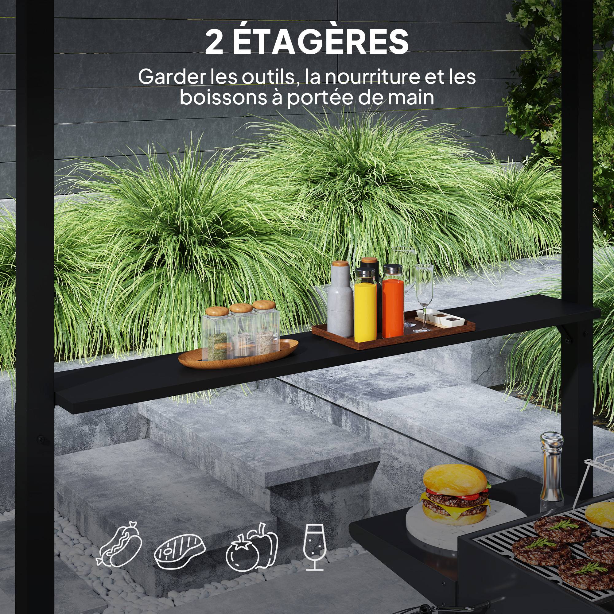 ComfortXL - Tonnelle abri barbecue métal double-toit rigide avec étagères noir 244x184cm - ComfortXL Outdoor Living - Image 7