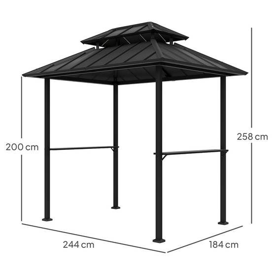 ComfortXL - Tonnelle abri barbecue métal double-toit rigide avec étagères noir 244x184cm - ComfortXL Outdoor Living - Image 5