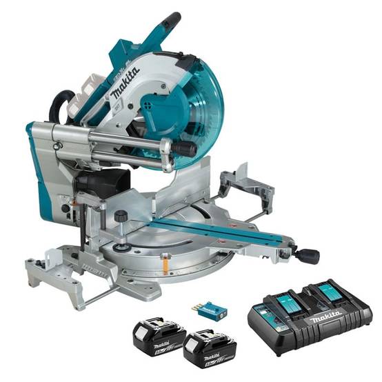 Scie à onglet radiale 36V(2x18V) LXT Ø305 mm - MAKITA - avec 2 batteries 18V 5.0Ah - chargeur - module AWS - DLS211PT2U - Image 1