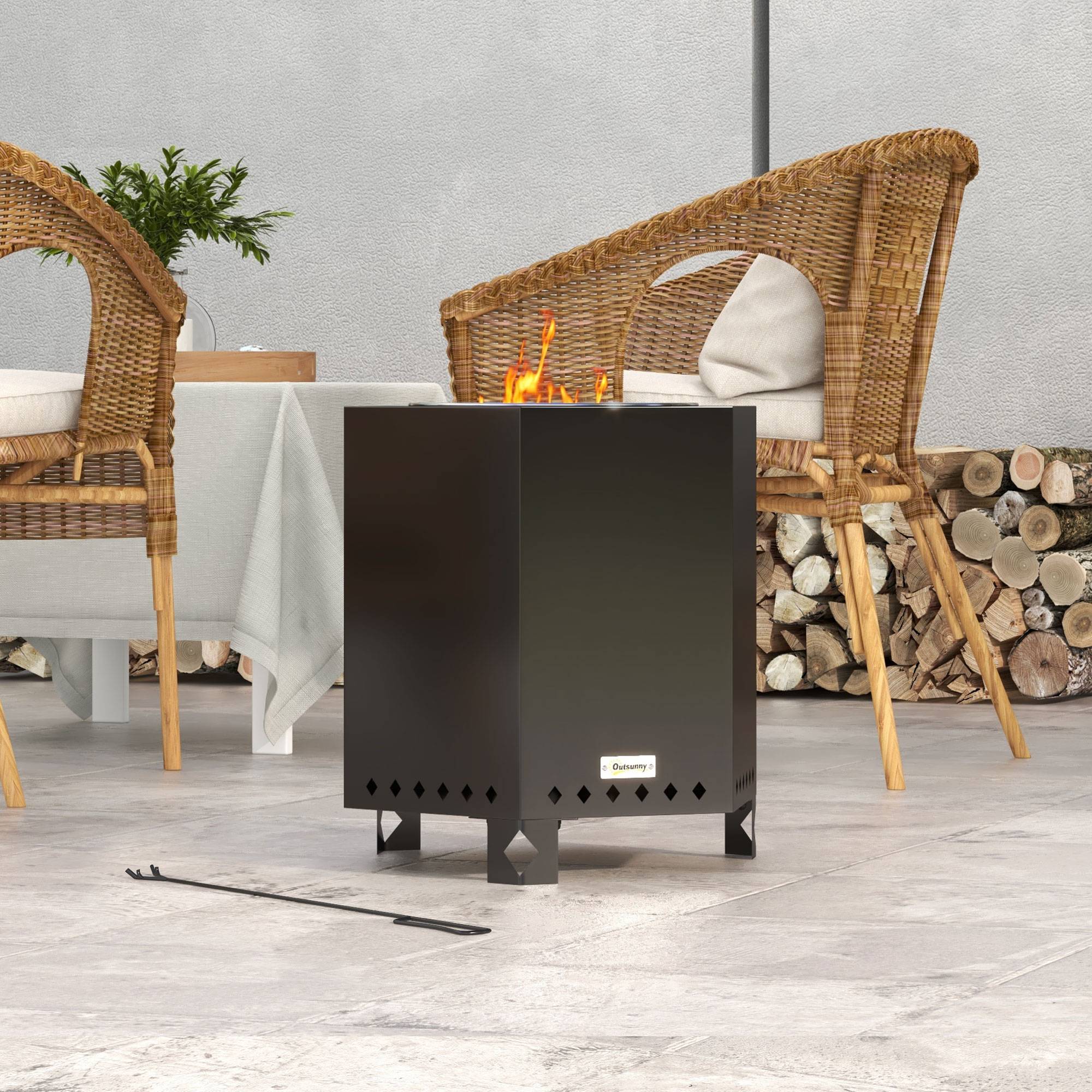 Brasero Portable sans Fumée Métal Noir Jardin Double Combustion 46cm - ComfortXL Outdoor Living - Image 1
