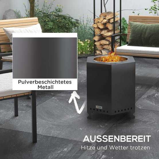 Brasero Portable sans Fumée Métal Noir Jardin Double Combustion 46cm - ComfortXL Outdoor Living - Image 5