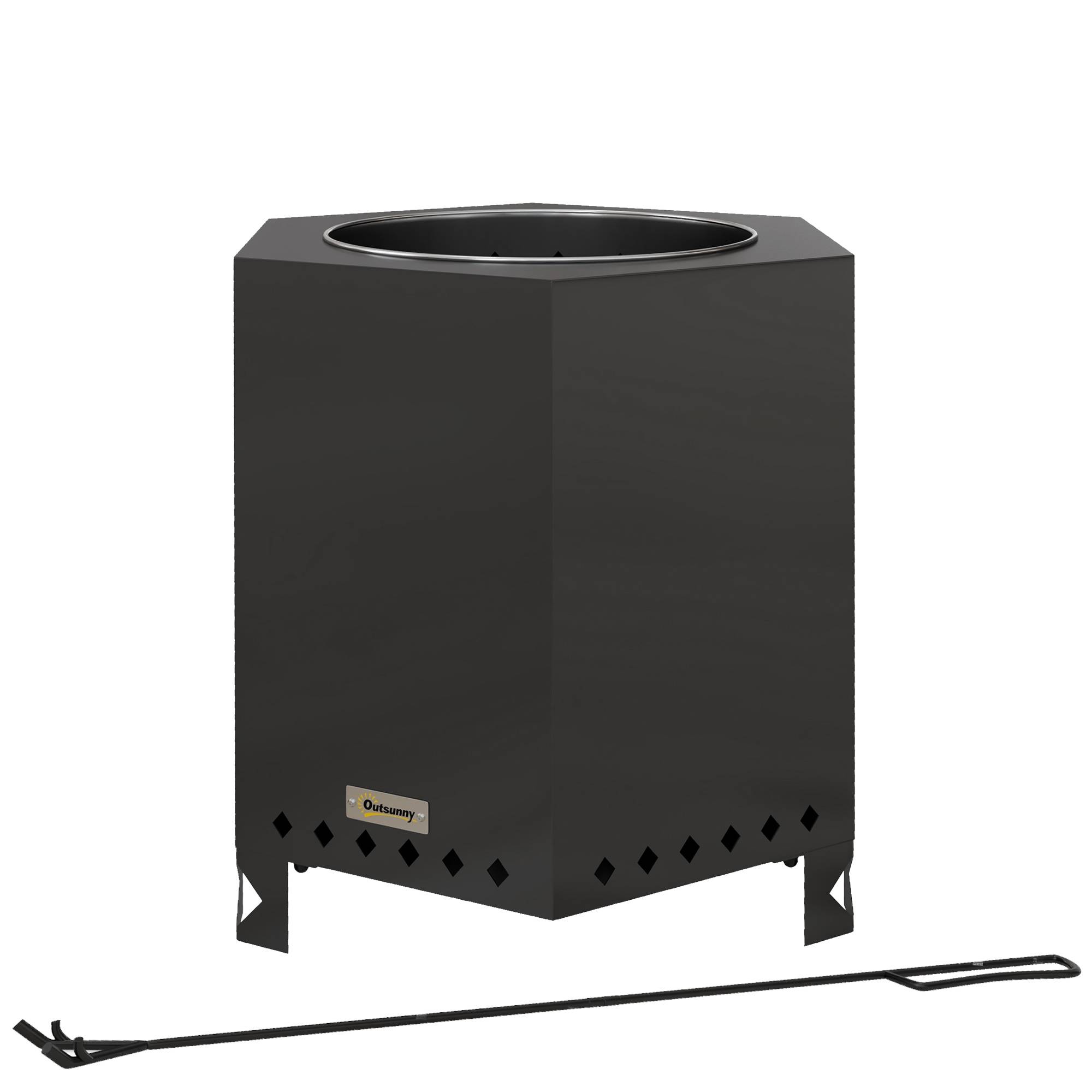Brasero Portable sans Fumée Métal Noir Jardin Double Combustion 46cm - ComfortXL Outdoor Living - Image 2