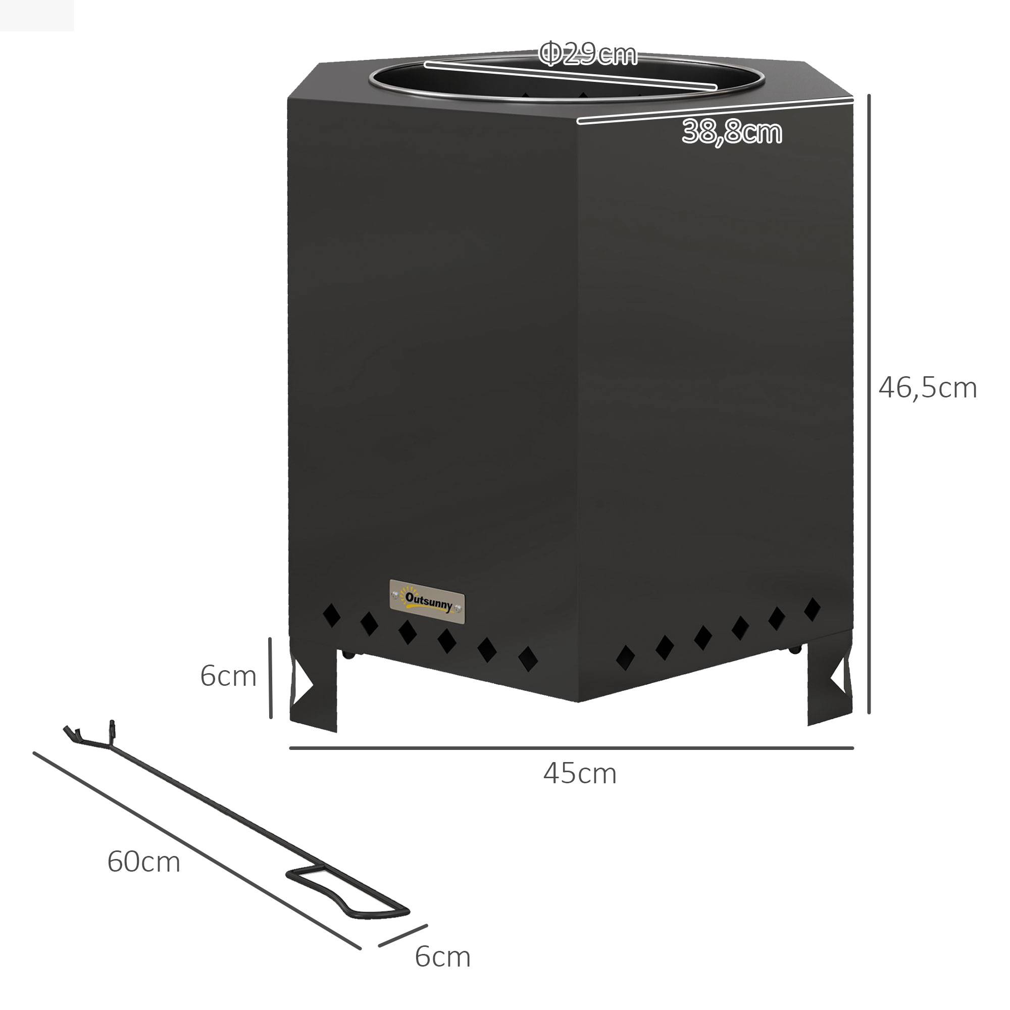 Brasero Portable sans Fumée Métal Noir Jardin Double Combustion 46cm - ComfortXL Outdoor Living - Image 3