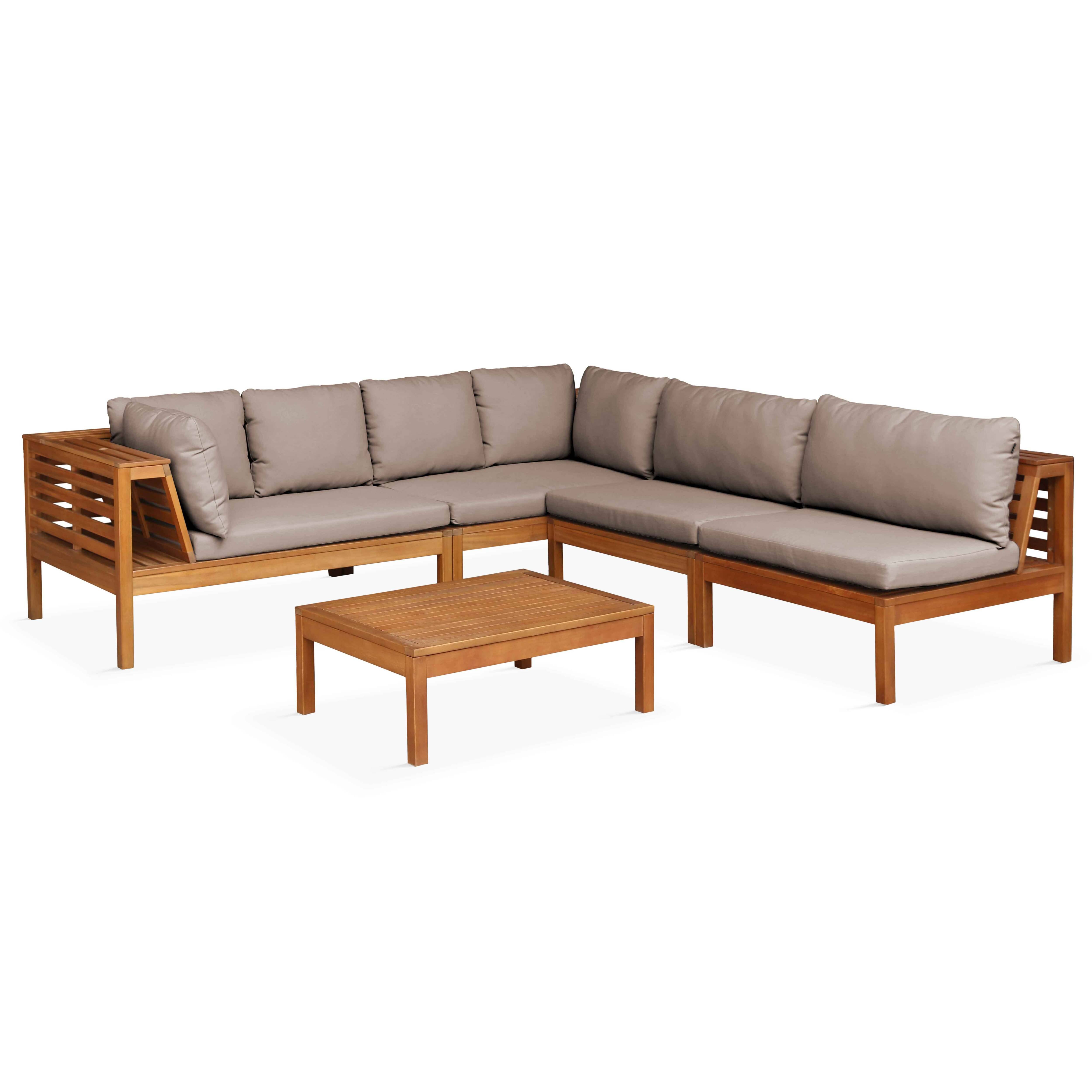 Oviala - Salon de  jardin bas d'angle 5 places en bois avec table taupe Maupiti - Oviala - Imagen 1