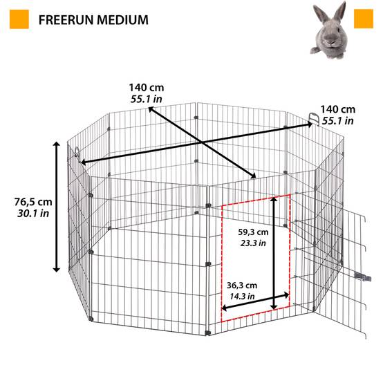 Ferplast - Ferplast Enclos Lapin FREERUN MEDIUM, Lapins, Cochon d'Inde, Cloture, Enclos pour Lapins, Animaux Domestiques, Diamètre 140 x 76,5 cm, avec Poignées - Imagen 2