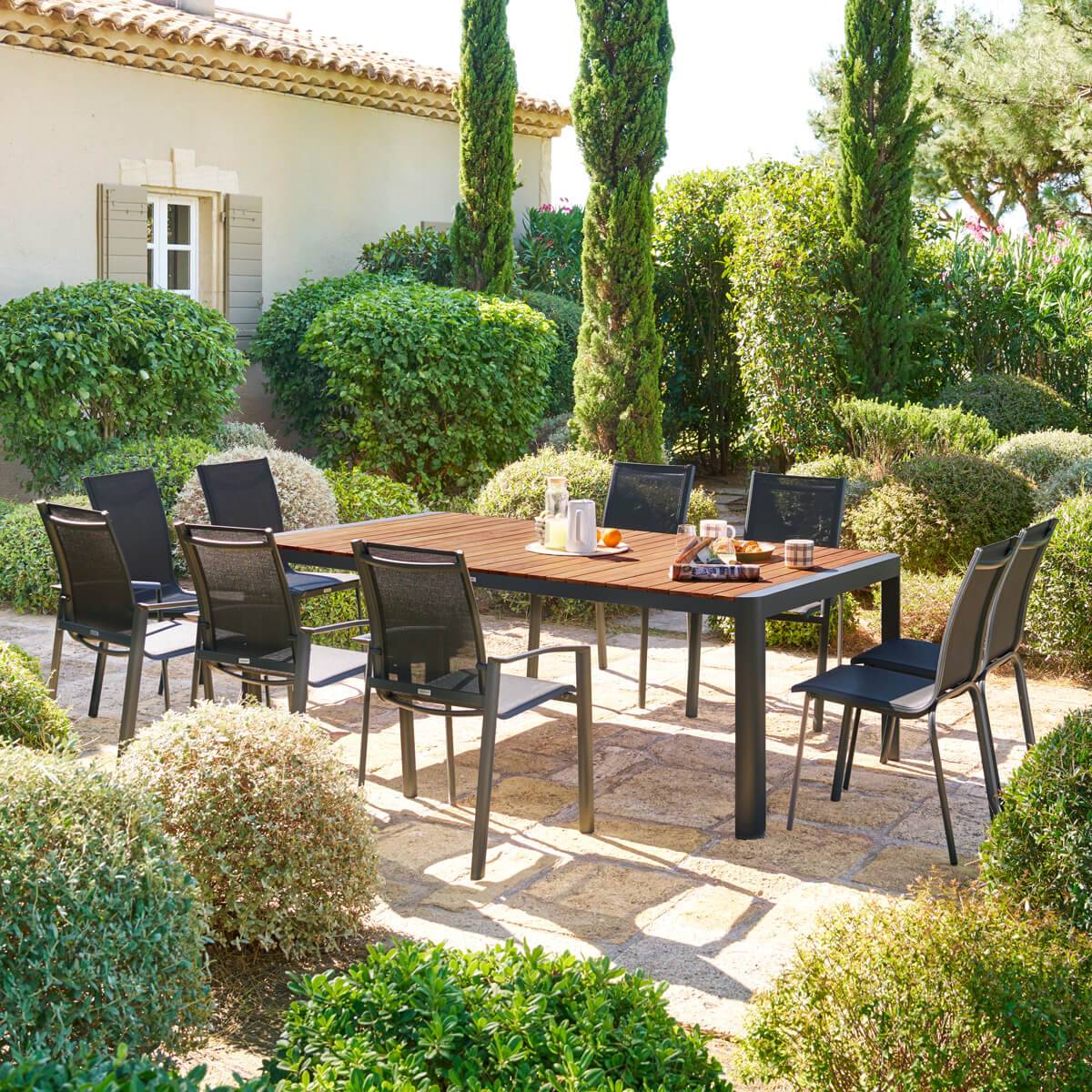 Hesperide - Table de jardin rectangulaire "Paradize" noyer & graphite 10 places en aluminium Hespéride - Image 1