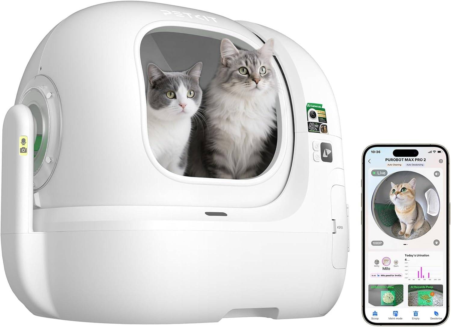 Litière automatique pour chat Purobot Max Pro 2.0 avec caméra IA entrée élargie - Petkit - Image 1