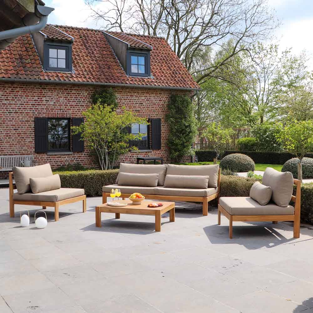 Wilsa Garden - Salon de jardin en teck massif 4 à 6 places avec coussins taupe – Modèle Touquet – Wilsa Garden - Imagen 1