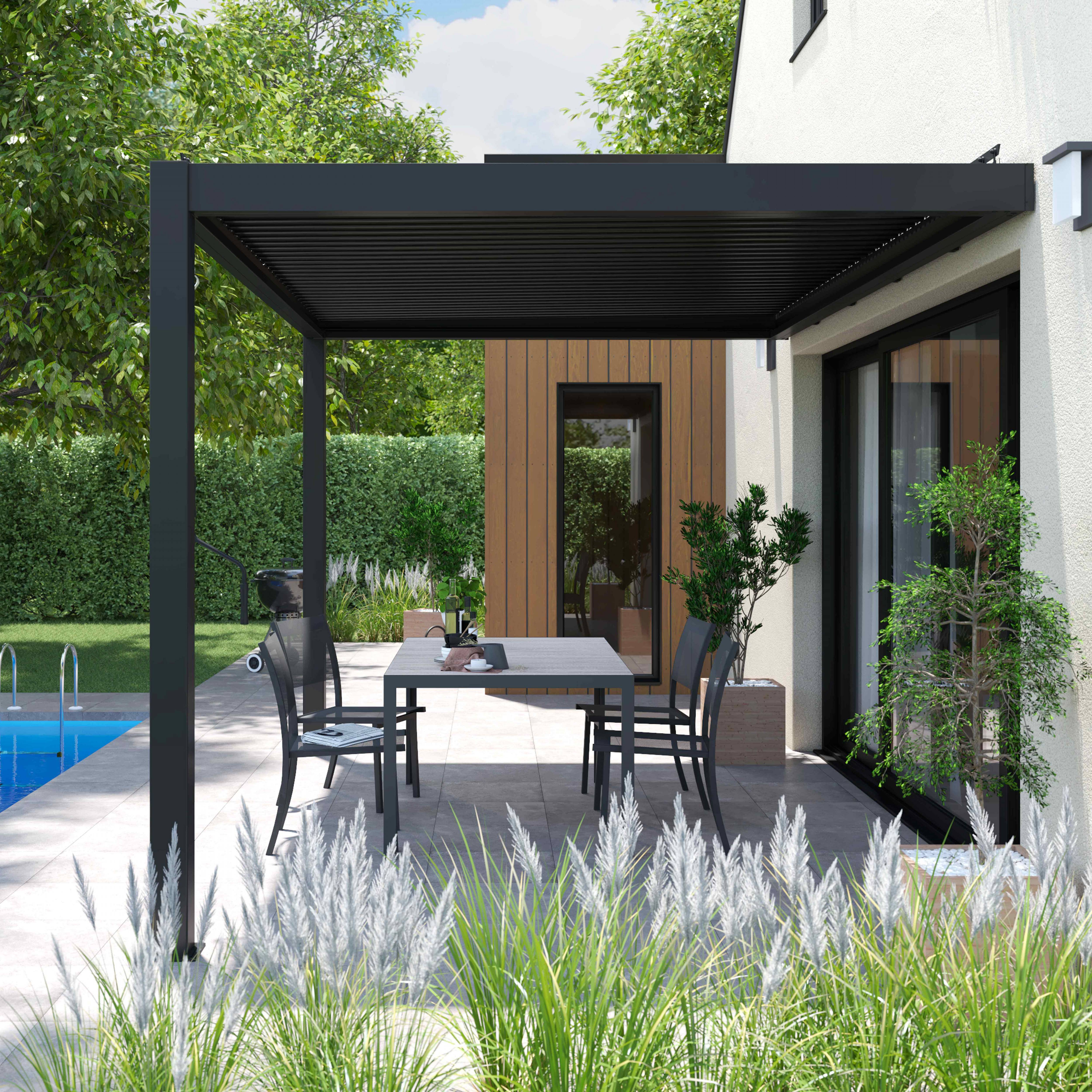 Oviala - Pergola bioclimatique adossée 3x4m et 1 Store 3,73 x 2,34 m Oia - Oviala - Imagen 5