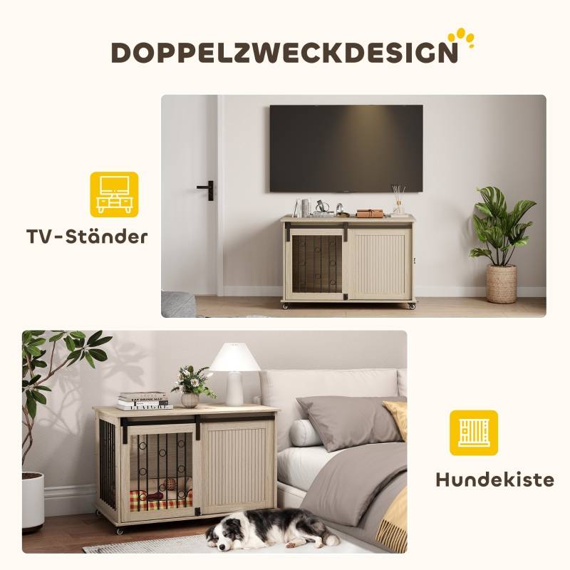 Cage pour chien en bois et acier style meuble à roulettes 100x56x65cm chêne - ComfortXL Outdoor Living - Image 6