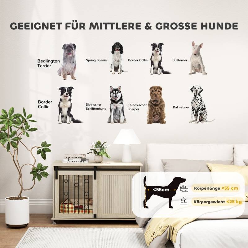 Cage pour chien en bois et acier style meuble à roulettes 100x56x65cm chêne - ComfortXL Outdoor Living - Image 8