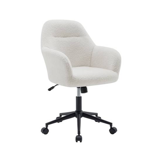 sweeek - Chaise de bureau à roulettes ajustable métal et bouclette blanche - L 57 x P 57 x H 85/94.5cm - Stan | sweeek - Image 2
