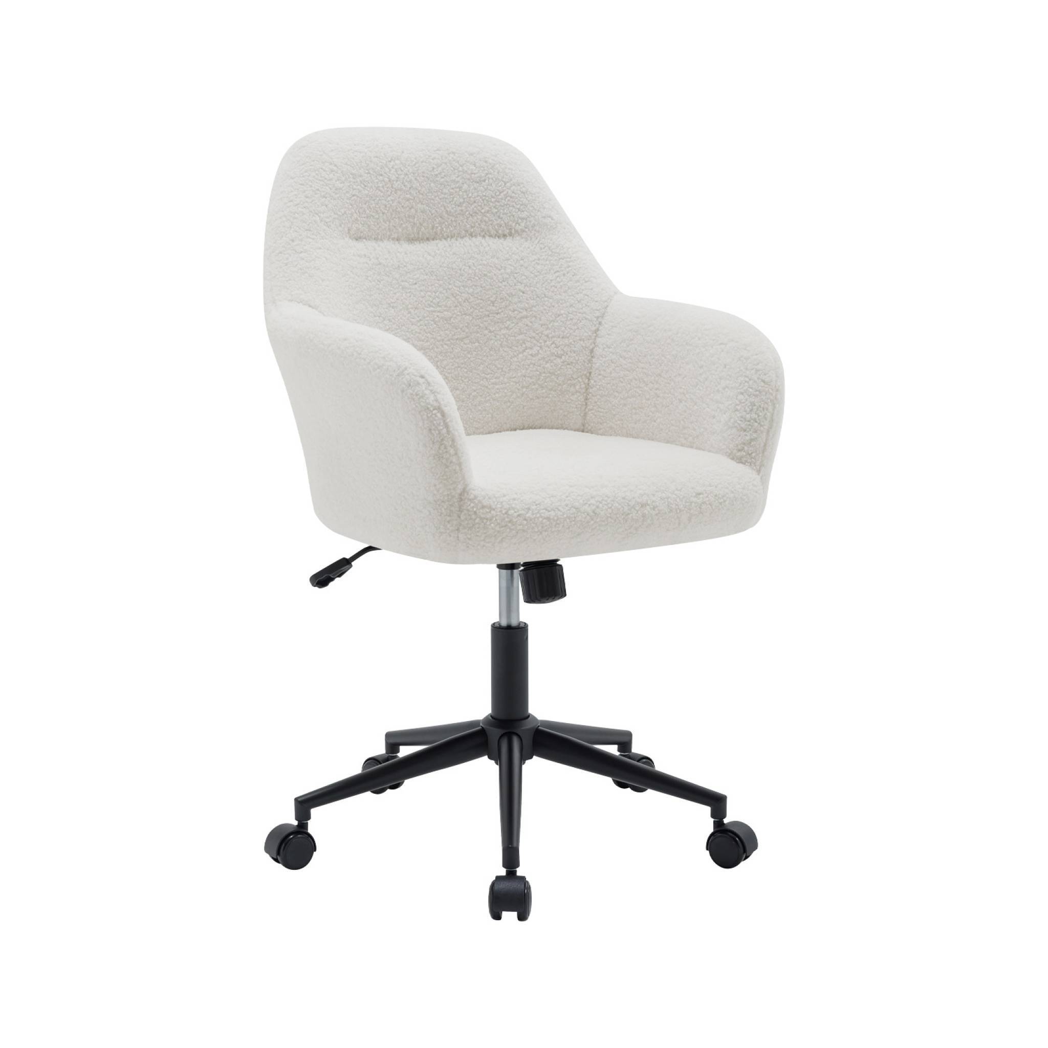 sweeek - Chaise de bureau à roulettes ajustable métal et bouclette blanche - L 57 x P 57 x H 85/94.5cm - Stan | sweeek - Image 2