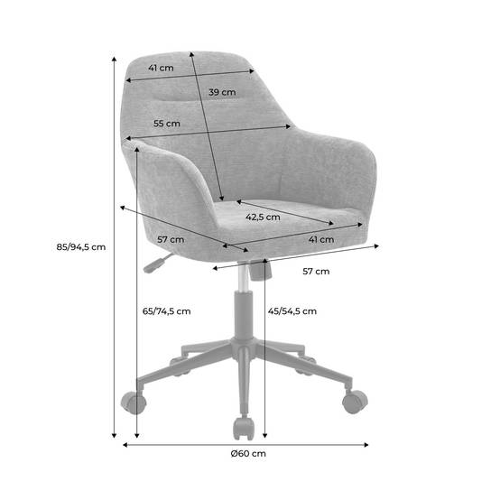 sweeek - Chaise de bureau à roulettes ajustable métal et bouclette blanche - L 57 x P 57 x H 85/94.5cm - Stan | sweeek - Image 4