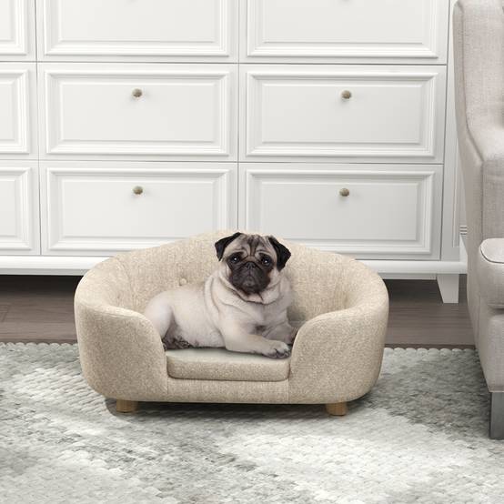 Sans Marque - Canapé animal tapis chien lit canapé chat coussin poche arrière mousse pin blanc crème 70x47x30 cm - Image 4