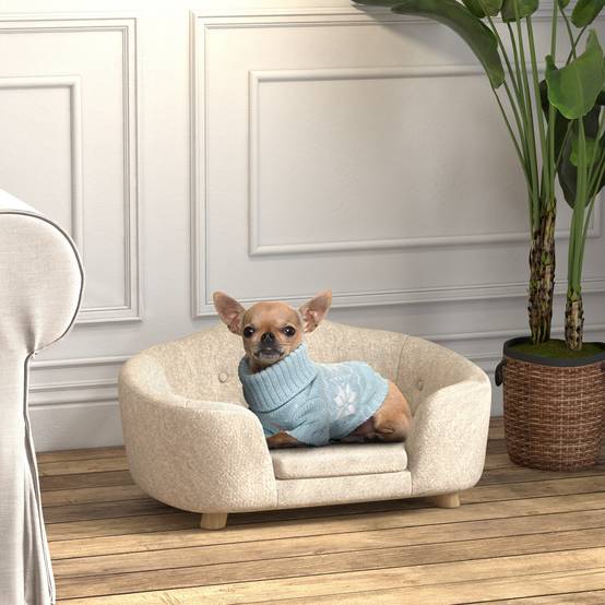 Sans Marque - Canapé animal tapis chien lit canapé chat coussin poche arrière mousse pin blanc crème 70x47x30 cm - Image 3