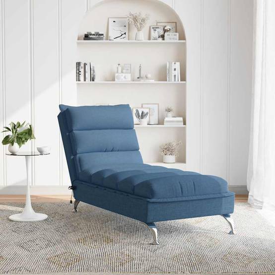Bain de soleil - Transat - Chaise longue de massage avec coussins bleu tissu - MEUBLE PRO - Imagen 3