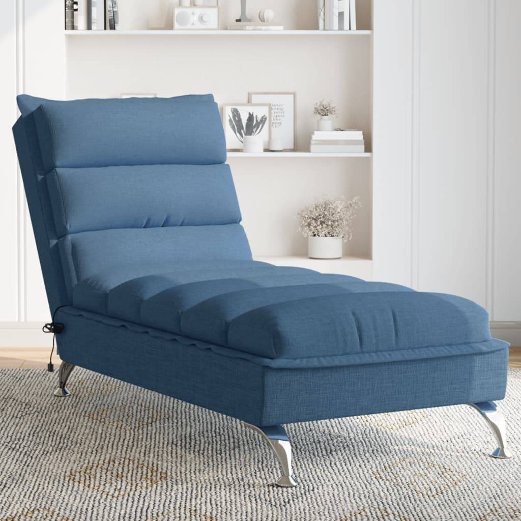 Bain de soleil - Transat - Chaise longue de massage avec coussins bleu tissu - MEUBLE PRO - Imagen 2