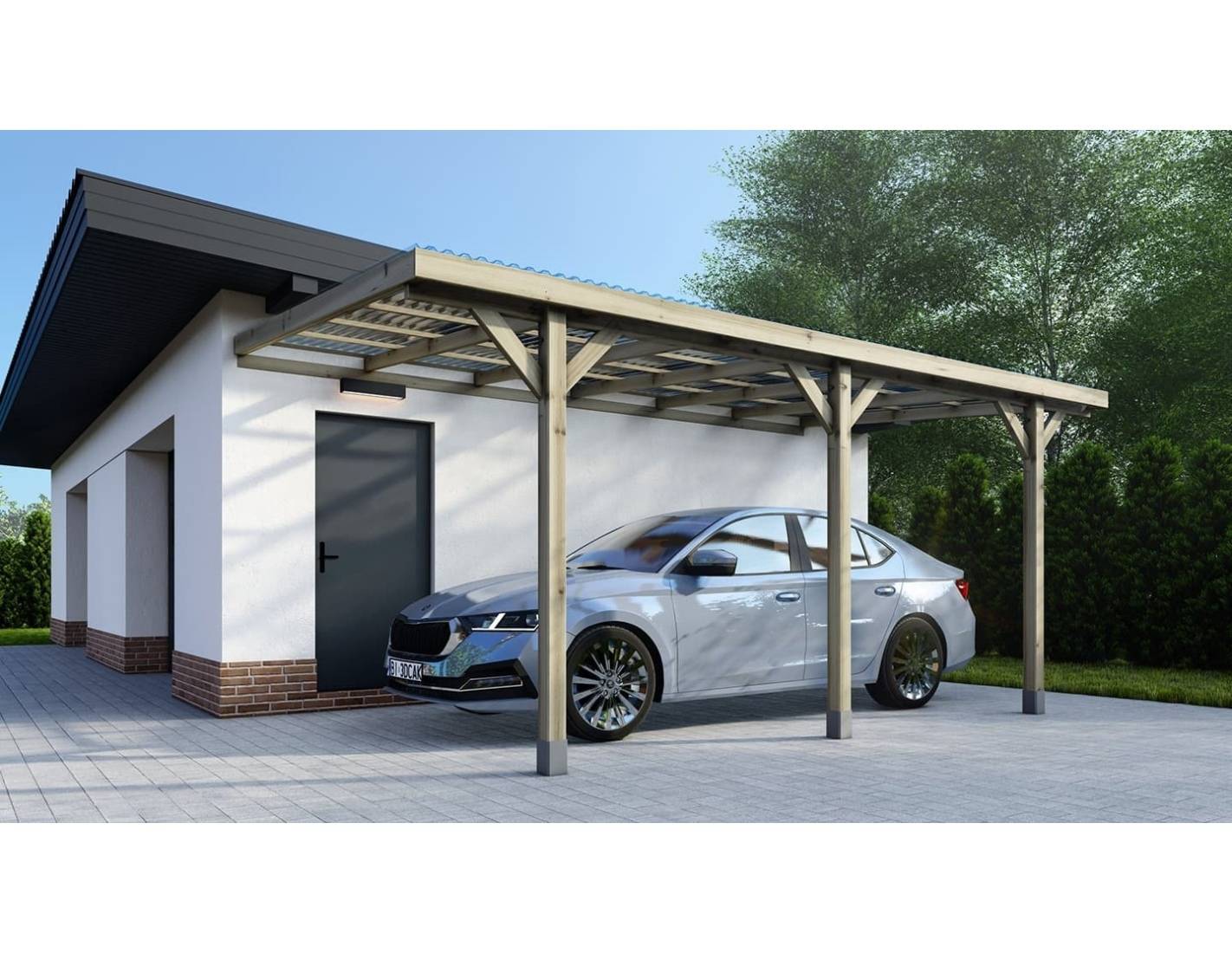 Altanka - Carport, abri de voiture  3x5.24 m - 15 m2 - couverture PVC  - CAR7-2PVCTR - ALTANKA - Image 1