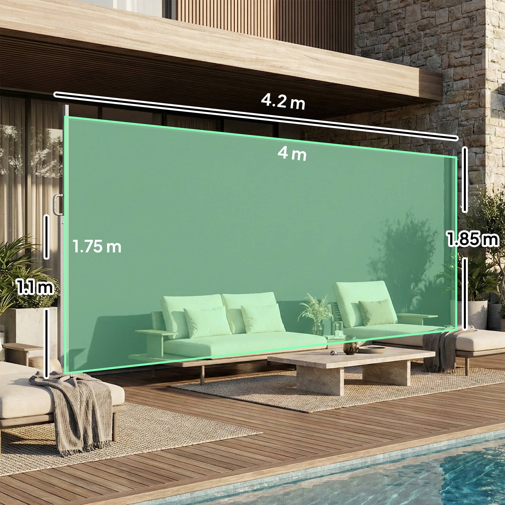 Sans Marque - Store latéral rétractable imperméable et résistant aux UV 50+, en aluminium, acier et polyester, 420 x 185 cm, gris foncé - Image 5