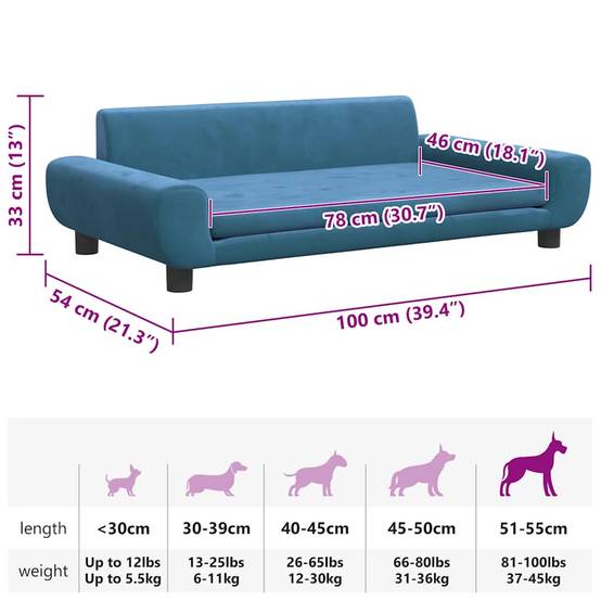 Canapé pour chien velours bleu 100 x 54 x 33 cm - PANGIVO - Image 7