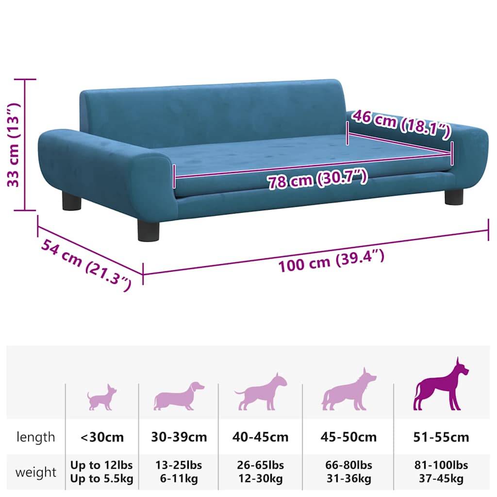 Canapé pour chien velours bleu 100 x 54 x 33 cm - PANGIVO - Image 7