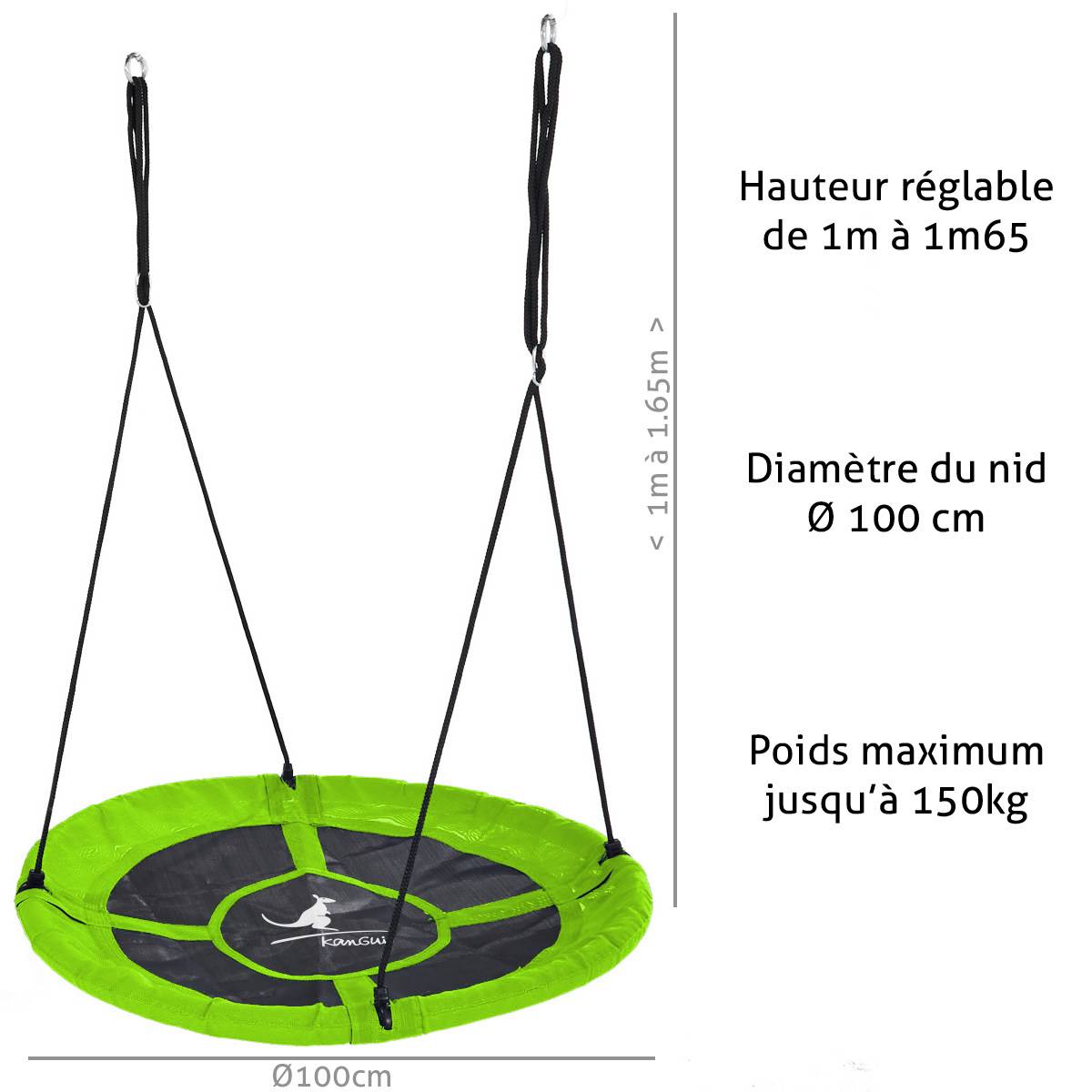 Kangui - Balançoire ronde nid d'oiseau Ø100 cm - Vert - Charge 150 kg Kangui - Imagen 4