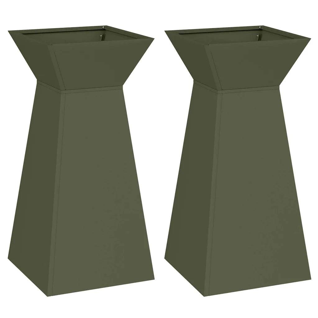Helloshop26 - Lot de 2 jardinières à pilier design contemporain extérieur 35 x 35 x 73 cm en matière durable olive - Image 1
