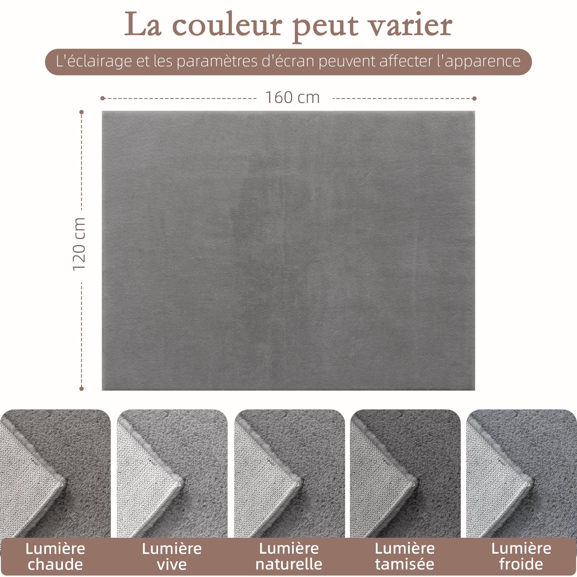 Sans Marque - Tapis salon 160x120 cm poils longs lavable machine antidérapant fausse fourrure gris clair - Image 5