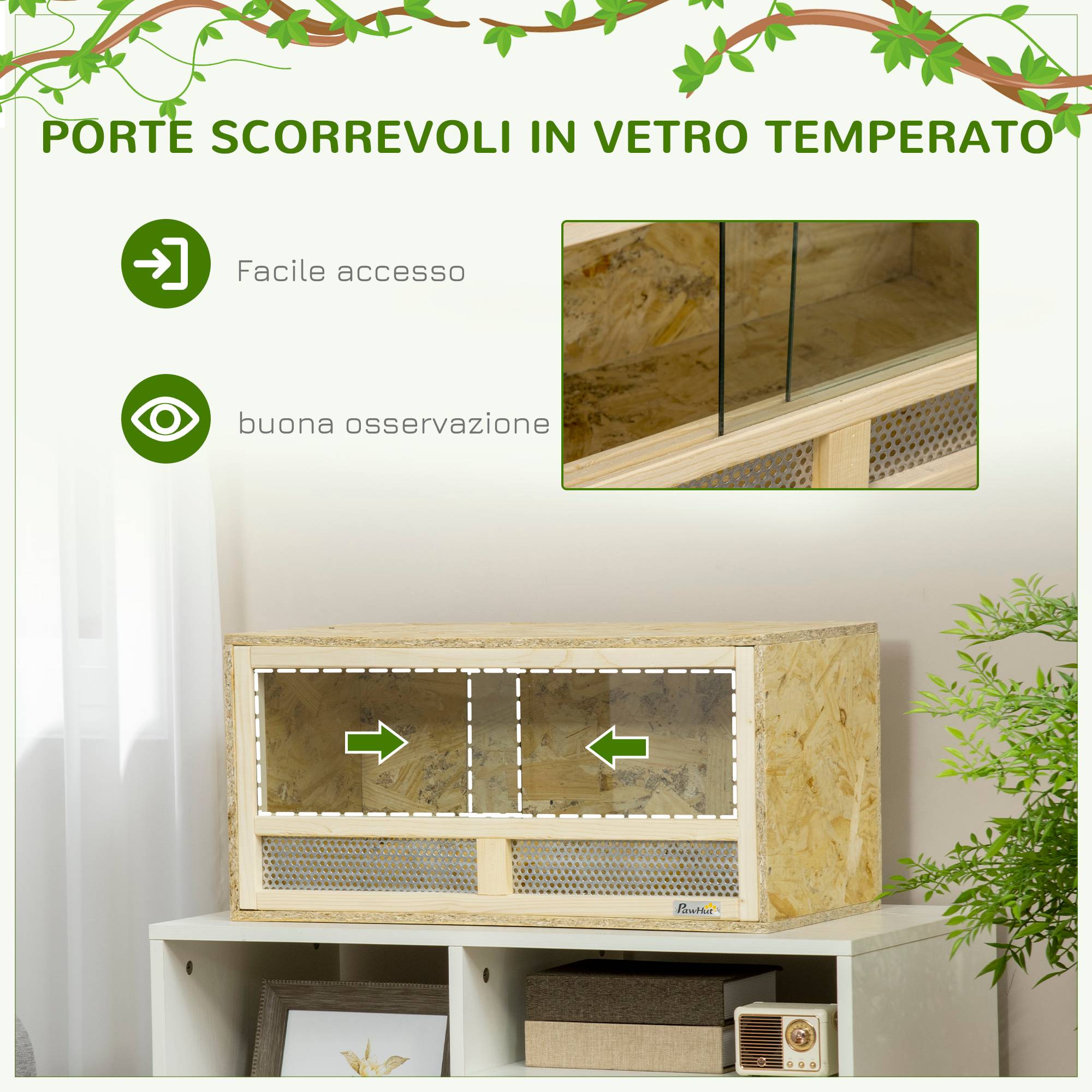 Terrarium Reptiles Bois OSB Maison Portes Verre Coulissantes 60x29cm - ComfortXL Outdoor Living - Image 8