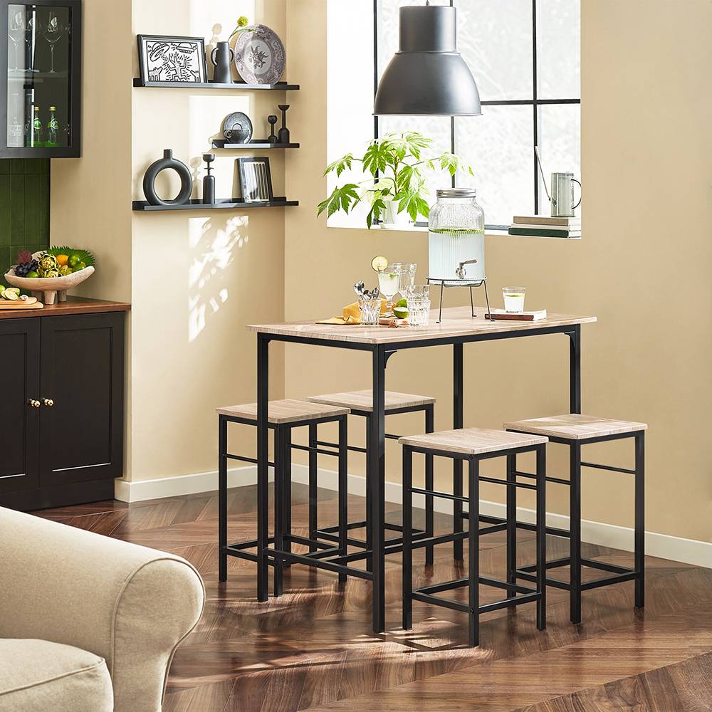 Sobuy - Set de 1 Table + 4 Tabourets Ensemble Table de Bar Bistrot + 4 Tabourets avec Repose-Pieds Table Haute Cuisine L100 x I 60 x H 87cm SoBuy - Imagen 9