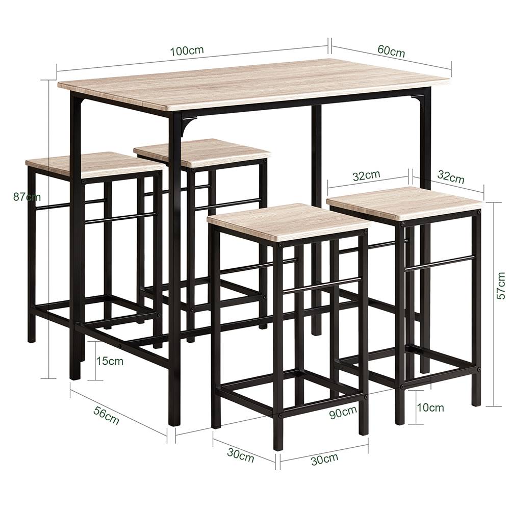 Sobuy - Set de 1 Table + 4 Tabourets Ensemble Table de Bar Bistrot + 4 Tabourets avec Repose-Pieds Table Haute Cuisine L100 x I 60 x H 87cm SoBuy - Imagen 3