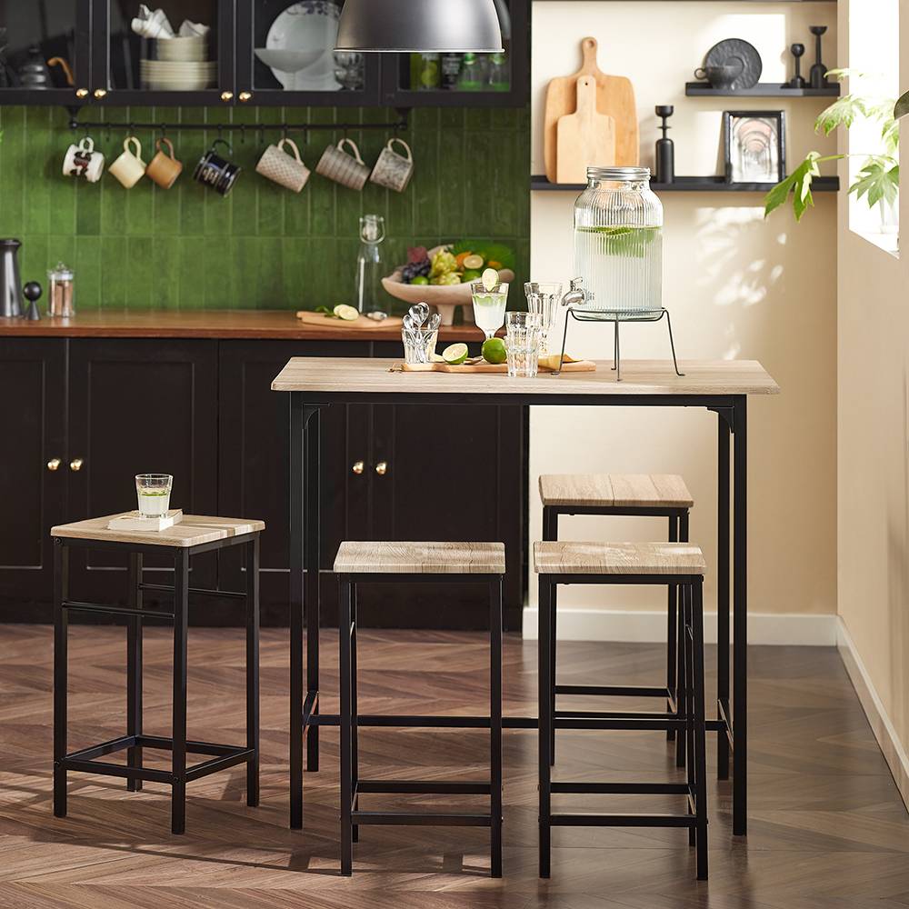 Sobuy - Set de 1 Table + 4 Tabourets Ensemble Table de Bar Bistrot + 4 Tabourets avec Repose-Pieds Table Haute Cuisine L100 x I 60 x H 87cm SoBuy - Imagen 2